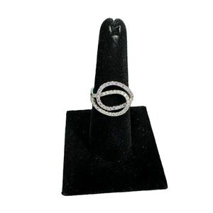 Silver w/ White/Purple Rhinestone Unique Adjustable Ring- Size 8